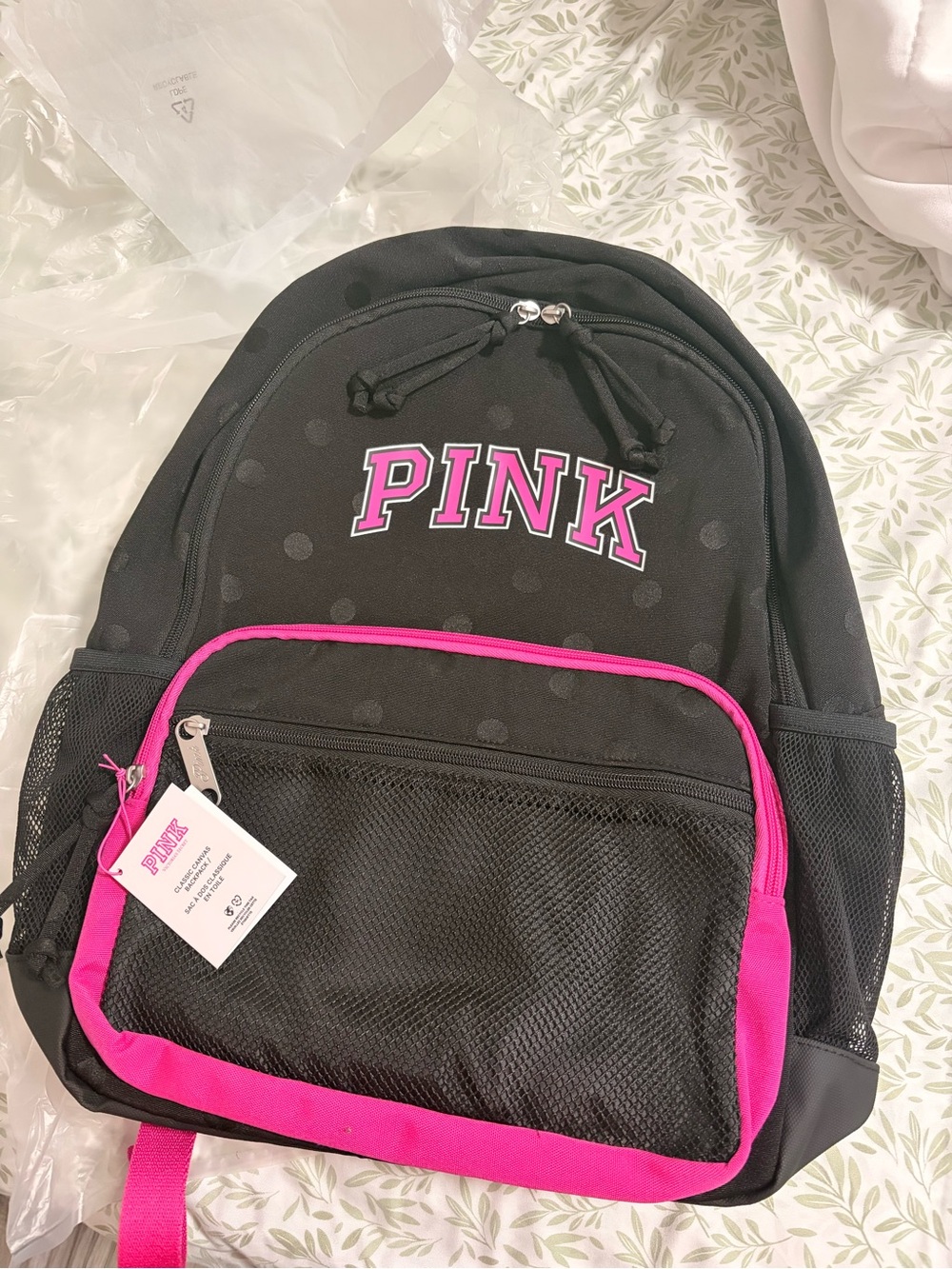 PINK Victoria's Secret Black Backpack with Hot Pink Trim